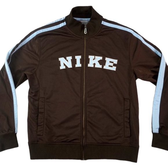 NIKE Vintage Y2K Spellout Track Zip Up Jacket in Brown / Baby Blue Size XL - Picture 2 of 9